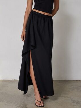 Zoran NWOT 100% wool Black Asymmetrical draped High slit Maxi Skirt made in USA